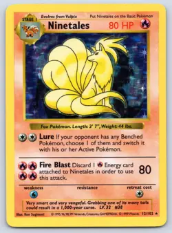 Ninetales 12/102 Base Set Shadowless Holo Pokemon LP - Image 1