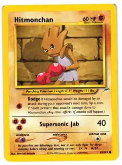 Pokemon TCG Hitmonchan 69/105 Common Neo Destiny Unlimited LP/MP - Image 1