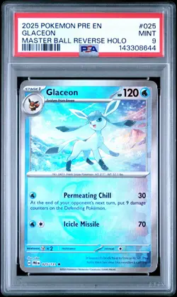 PSA 9 Glaceon Master Ball Reverse Holo Pokemon Pre En-Prismatic Evolutions 025 - Image 1