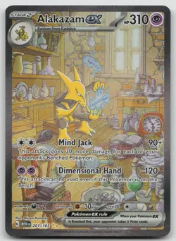 NM Alakazam ex 201/165 SV: Scarlet & Violet 151 Pokemon TCG Card Full Art - Image 1