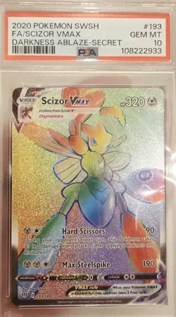 POKEMON SWORD & SHIELD DARKNESS ABLAZE SECRET FULL ART SCIZOR VMAX PSA 10 - Image 1