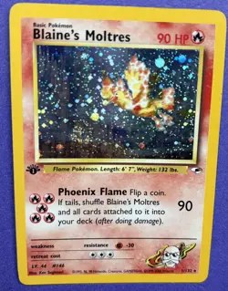 1st Edition Blaine's Moltres Holo 1/132 Gym Challenge Vintage POKEMON SWIRL MP - Image 1