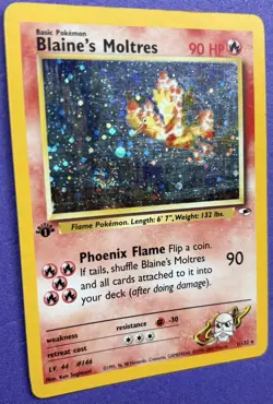 1st Edition Blaine's Moltres Holo 1/132 Gym Challenge Vintage POKEMON SWIRL MP - Image 2