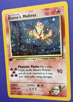 1st Edition Blaine's Moltres Holo 1/132 Gym Challenge Vintage POKEMON SWIRL MP - Image 3