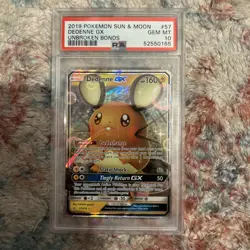 2019 Pokemon Sun & Moon Dedenne GX #57 - Unbroken Bonds PSA 10 - Image 1