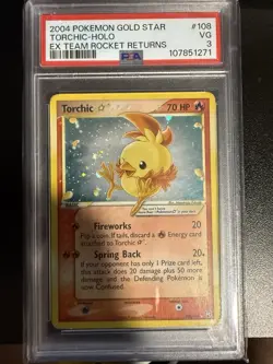 2004 Pokemon Team Rocket Returns Gold Star Promo Torchic Holo PSA 3 Very Good - Image 1