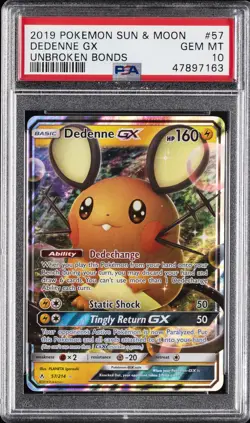 2019 POKEMON SUN & MOON UNBROKEN BONDS #57 DEDENNE GX PSA 10 - Image 1