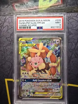 2019 Pokemon Sun & Moon Cosmic Eclipse Mega Lopunny & Jigglypuff GX #226 PSA 9 - Image 1