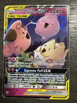 Pokemon TCG Cosmic Eclipse Togepi & Cleffa & Jigglpuff Tag Team GX 143/236 - Image 1