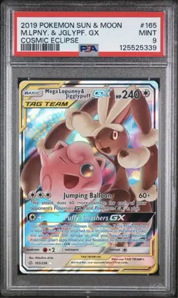 Pokemon TCG Mega Lopunny & Jigglypuff GX 165/236 Tag Team Cosmic Eclipse PSA 9 - Image 1