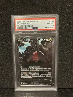 PSA 10 2022 POKEMON SWORD & SHIELD SILVER TEMPEST #184 FA/REGIDRAGO V ALT ART - Image 1