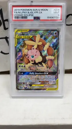2019 MEGA LOPUNNY JIGGLYPUFF GX TAG TEAM COSMIC ECLIPSE POKEMON PSA 9 #226/236 - Image 2