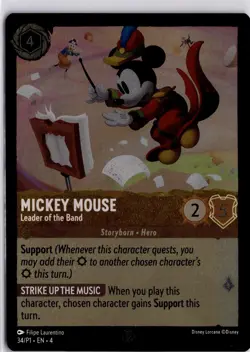 Disney Lorcana Mickey Mouse Leader of the Band Promo Card 34/P1 Trading Card - Image 1