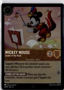 Disney Lorcana Mickey Mouse Leader of the Band Promo Card 34/P1 Trading Card - Image 1