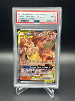 2019 POKEMON SUN & MOON COSMIC ECLIPSE #22 CHARIZARD & BRAIXEN GX PSA 9 - Image 1
