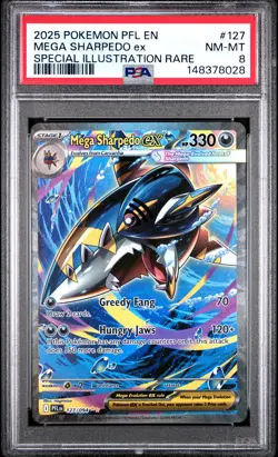 2025 POKEMON PFL EN-PHANTASMAL FLAMES #127 MEGA SHARPEDO EX PSA 8 - Image 1