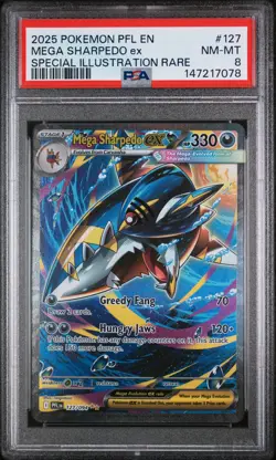 2025 POKEMON PFL EN-PHANTASMAL FLAMES #127 MEGA SHARPEDO EX PSA 8 - Image 1