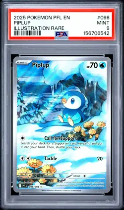 2025 POKEMON PFL EN-PHANTASMAL FLAMES ILLUSTRATION RARE #098 PIPLUP PSA 9 - Image 1