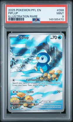 2025 POKEMON PFL EN-PHANTASMAL FLAMES ILLUSTRATION RARE #098 PIPLUP PSA 9 - Image 1
