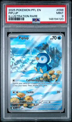 2025 POKEMON PFL EN-PHANTASMAL FLAMES ILLUSTRATION RARE #098 PIPLUP PSA 9 - Image 1