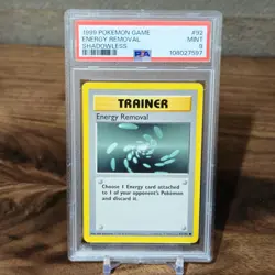 1999 Pokemon Shadowless Energy Removal Base Set 92/102 PSA 9 Mint - Image 1