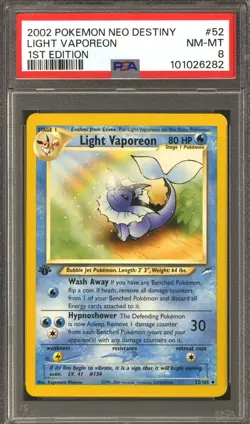 Pokemon Neo Destiny 1st Edition Light Vaporeon 52/105 PSA 8 - Image 1