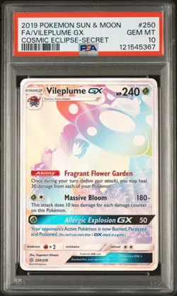 Pokemon Vileplume GX Cosmic Eclipse Secret Rare Full Art #250 PSA 10 Gem Mint - Image 1