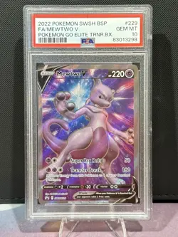 Pokemon Mewtwo V Pokemon GO ETB Black Star Full Art Promo SWSH229 PSA 10 - Image 1