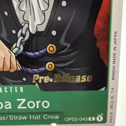 2023 One Piece Stamped Roronoa Zoro OP02-043 PRE-RELEASE Event - Image 2