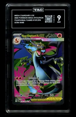 TAG 9 Mega Charizard X ex 109/094 2025 Phantasmal Flames Set Pokemon TCG - Image 1