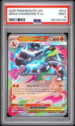 2025 POKEMON PFL EN-PHANTASMAL FLAMES #013 MEGA CHARIZARD X EX PSA 9 - Image 1