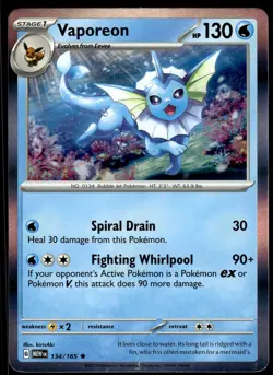 VAPOREON - 134/165 Rare 151 Pokemon Holo NM - Image 1
