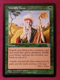 Magic The Gathering MIRAGE WORLDLY TUTOR green card MTG - Image 1