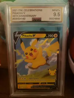 Pokemon TCG Pikachu V SWSH Black Star Promos SWSH143 Holo Promo AGS 9.5 - Image 1