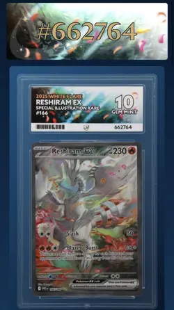 Pokemon TCG Reshiram EX Card 166/086 Ace 10 Perfect Subgrades - Image 1