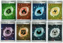 🌀HD Cosmos Holo w Mew Tail Swirl Complete set of 8 151 SVE 001-008 Energy Cards - Image 1