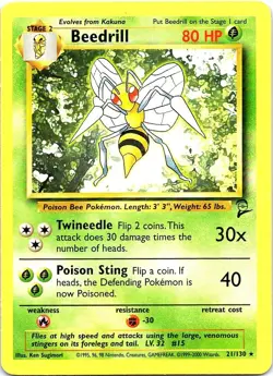 Beedrill 21/130 Rare Base Set 2 Pokemon Lightly Played - Image 1