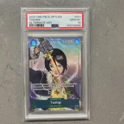 2025 ONE PIECE OP12-LEGACY OF THE MASTER ALTERNATE ART #031 TASHIGI PSA 10 - Image 1