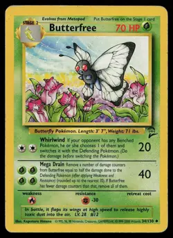 Butterfree 34/130 Uncommon Base Set 2 Pokemon Heavily Played - Image 1