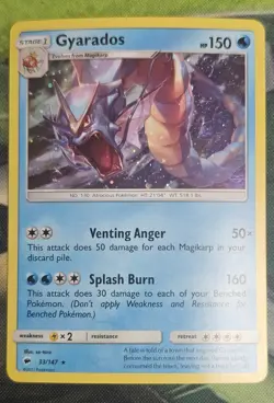 Pokemon TCG Gyarados 33/147 Blister Exclusive Cosmos Holo SM Burning Shadows NM - Image 1