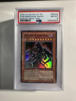 Yugioh PSA 8 NM-MT Sorcerer of Dark Magic DPYG-EN010 Super Rare 1st Ed S#4360 - Image 1