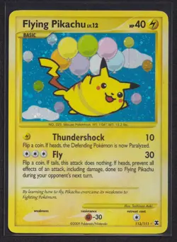 Pokemon Flying Pikachu Secret Holo Rising Rivals 113/111 Light played - Image 1