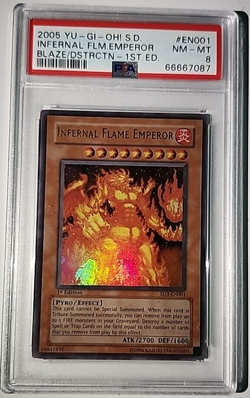 PSA 8 - Yu-Gi-Oh Card - SD3-EN001 -INFERNAL FLAME EMPEROR (ultra rare) NM-MT - Image 1