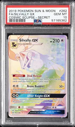 2019 POKEMON SUN & MOON COSMIC ECLIPSE SECRET #262 FULL ART/SILVALLY GX PSA 10 - Image 1