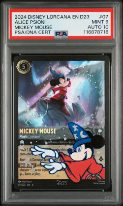 D23 2024 Disney Sorcerer Mickey Mouse Lorcana PSA 9 AUTO 10 Sketch Alice Psioni - Image 1