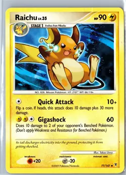 Pokemon Card - Raichu Supreme Victors 77/147 2009 Uncommon Heavily Played - Image 1