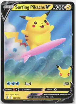 Surfing Pikachu V 008/025 Holo V Rare Celebrations Pokemon Near Mint - Image 1