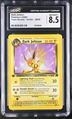 CGC 8.5 Dark Jolteon Team Rocket 1st Edition 38/82 Pokemon Card - Image 1