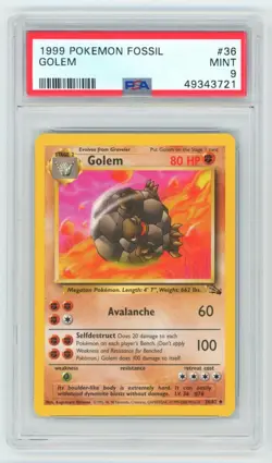 PSA 9 Golem - 1999-2000 Red Logo Australian Fossil - 36/62 - Pokemon Card - Image 1