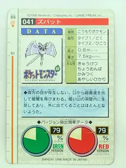 Zubat 041 Pokemon Card Carddass 1996 RED BANDAI Very Rare Japanese Japan - Image 2